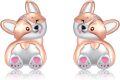 wholesale 925 Sterling Silver Pink Enamel Corgi Dog Stud Earrings for Women - Dog Lover Gift-0-0