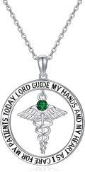 wholesale 925 Sterling Silver 12 Birthstones Nurse Necklace with Caduceus Nursing Graduation Gift-0-0