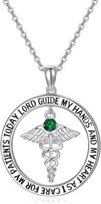 wholesale 925 Sterling Silver 12 Birthstones Nurse Necklace with Caduceus Nursing Graduation Gift-May
