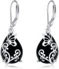 wholesale 925 Sterling Silver Black Onyx Butterfly Teardrop Leverback Dangle Earrings-0-0