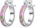 wholesale 925 Sterling Silver Pink Opal Inlay Small Hoop Earrings for Women-0-0