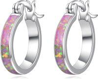 wholesale 925 Sterling Silver Pink Opal Inlay Small Hoop Earrings for Women-K-Opal-K-Opal
