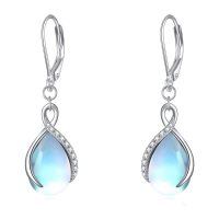 wholesale 925 Sterling Silver Opal Pear-Shaped Drop Earrings with Leverback Hooks for Women Gift Ideas-Infinity Moonstone