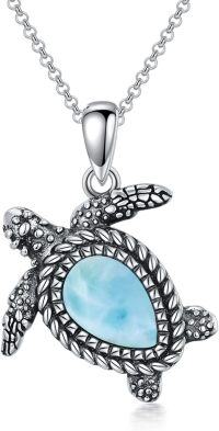wholesale 925 Sterling Silver Blue Larimar Sea Turtle Pendant Necklace with Turquoise and Cubic Zirconias Gifts for Her-Blue-Larimar