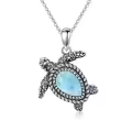 wholesale 925 Sterling Silver Blue Larimar Sea Turtle Pendant Necklace Wholesale with Turquoise and Cubic Zirconias Gifts for Her-0-0