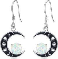 wholesale 925 Sterling Silver Opal Moon Phase Drop Earrings-B-Moon Opal