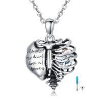 wholesale 925 Sterling Silver Cremation Jewelry Heart Urn With Sky Blue Crystal Pendant-4-April
