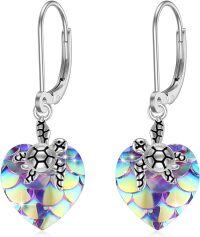 wholesale 925 Sterling Silver Mermaid Scale Heart Leverback Dangle Earrings with Starfish and Wave Design - Ocean Beach s for Women & Sisters-Turtle With Mermaid