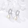 wholesale 10K Gold Round White Pearl Dangle Huggie Hoop Earrings for Women Girls-0-2