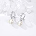 wholesale 10K Gold Round White Pearl Dangle Huggie Hoop Earrings for Women Girls-0-2