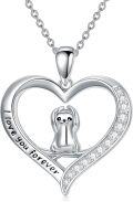 wholesale 925 Sterling Silver Heart Pendant with Sloth and Cub Charm Necklaces - I Love You Forever Message Chain Gifts for Mom & Daughter-0-0