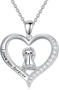 wholesale 925 Sterling Silver Heart Pendant with Sloth and Cub Charm Necklaces - I Love You Forever Message Chain Gifts for Mom & Daughter-Sloth Heart-1 sloth