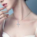 wholesale 925 Sterling Silver Heart Angel Wing Pendant Necklaces with Blue Opal and Crystal Accents for Women s-0-1