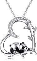 wholesale 925 Sterling Silver Panda Heart Pendant Necklace for Women Girls Gifts Jewelry Accessories 45cm Chain Length-0-0