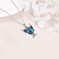 wholesale 925 Sterling Silver Blue Abalone Shell Bat Shape Pendant Necklace for Women Girls  45cm Chain Length-0-5