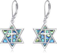 wholesale 925 Sterling Silver Star of David & Cross Dangle Earrings – Hypoallergenic Jewish Jewelry Gift for Women & Men-Cross