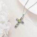 wholesale 925 Sterling Silver Floral Hummingbird Cross Pendant Necklace for Women Girls Christian Gift Jewelry-0-2