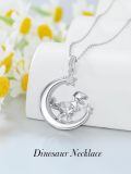 TOUPOP 925 Sterling Silver Moon Stone Origami Dinosaur Pendant Necklace For Women-0-2