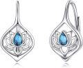 wholesale 925 Sterling Silver Turquoise Lotus Flower Leverback Earrings  for Women-0-0