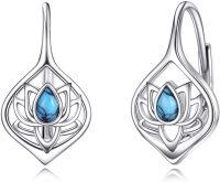 wholesale 925 Sterling Silver Turquoise Lotus Flower Leverback Earrings  for Women-Lotus