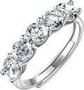 wholesale S925 Sterling Silver Moissanite 5-Stone Round Cut Eternity Band, 1.5ct D-VVS1, 18K White Gold Plated, Adjustable Ring, Size 6-8-0-0