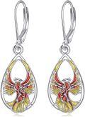 wholesale 925 Silver & Crystal Phoenix Teardrop Dangle Earrings for Women, Elegant Rebirth Bird Design, Gift for Her, 1.30 Pendant-0-0