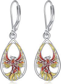 wholesale 925 Silver & Crystal Phoenix Teardrop Dangle Earrings for Women, Elegant Rebirth Bird Design, Gift for Her, 1.30 Pendant-Phoenix
