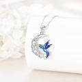 wholesale 925 Sterling Silver Blue Enamel Hummingbird & Moonstone Pendant Necklace for Women and Girls-0-2