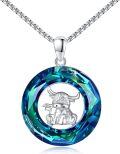 wholesale 925 Sterling Silver Blue Crystal Highland Cow Pendant Necklace-0-0