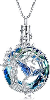 wholesale 925 Sterling Silver Phoenix Urn Necklace for Ashes with Blue Crystal Pendant and Funnel Filler Memorial s for Women-Blue Phoenix