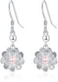 wholesale 925 Sterling Silver Gold-Plated Pink Pearl Daisy Drop Earrings-0-0