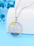 wholesale 925 Sterling Silver Dolphins Palm Trees Sun Pendant Necklace-0-2