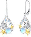 wholesale 925 Sterling Silver Turtle & Starfish Moonstone Drop Earrings Gifts for Her-0-0