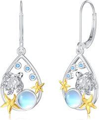 wholesale 925 Sterling Silver Turtle & Starfish Moonstone Drop Earrings Gifts for Her-Turtle