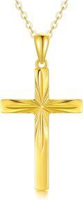 wholesale 14K Solid Gold Cross Necklace for Women Delicate Italian Diamond-cut Pendant 16-18-0-0
