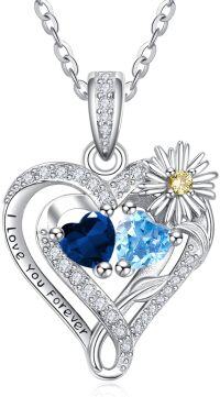 wholesale  Sterling Silver Daisy Heart Birthstone Necklace for Women -09-12-Sept-Dec