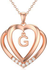 wholesale Sterling Silver Moissanite Heart Initial Pendant Necklace for Her-Rose Gold - G Initial