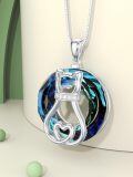 TOUPOP Sterling Silver Crystal Cat Two Cats Pendant Necklace Gift-0-5