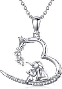 wholesale 925 Sterling Silver Heart-Shaped Elephant Family Pendant Necklace for Women's Gifts-Elephant Family