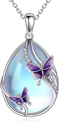 wholesale 925 Sterling Silver Purple Butterfly Teardrop Pendant Necklace for Women-Butterfly necklace purple