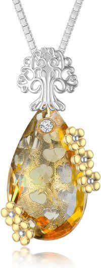 wholesale TOUPOP Necklace For Women Sterling Silver Pendant Necklace With Crystal Birthday Christmas Jewelry For Women Her (yellow Teardrop Crystal) -undefined