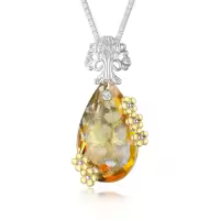 TOUPOP Sterling Silver Yellow Teardrop Crystal Pendant Necklace-undefined