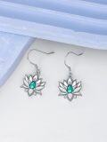 wholesale 925 Sterling Silver Teardrop Green Crystal Lotus Flower Dangle Earrings-0-5