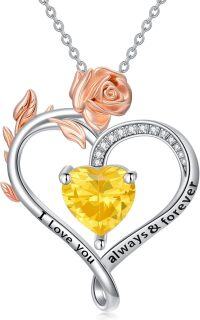 wholesale 925 Sterling Silver Rose Heart Birthstone Necklace for Women Valentine s Day Mother s Day Gift-11-November Birthstone