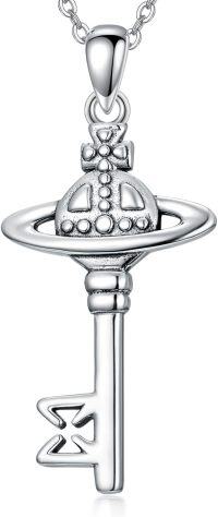 wholesale 925 Sterling Silver Key Pendant Necklace with Butterfly Skull Saturn Design for Women and Men-Saturn