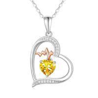 wholesale 925 Sterling Silver Heart Pendant With Peridot And Rose Gold Ecg Design-11-Nov-Citrine
