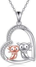 wholesale 925 Sterling Silver Axolotl Heart-Shaped Pendant Necklace with Cubic Zirconia Stones - Gifts for Women and Girls-0-0
