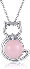 wholesale 925 Sterling Silver Pink Cats Eye Stone Pendant Necklaces with Cubic Zirconia - Wicca Jewelry for Women-0-0