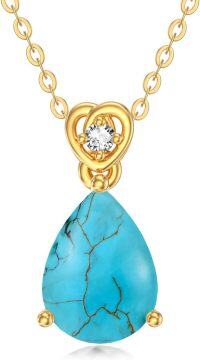 wholesale 14K Gold Diamond (I2 I3) 2Ct Teardrop Birthstone Necklace for Women-Turquoise