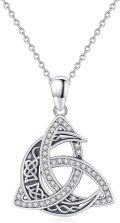 wholesale 925 Sterling Silver Celtic Knot Moon Pendant Necklace with Cubic Zirconia Stones for Women and Men-0-0